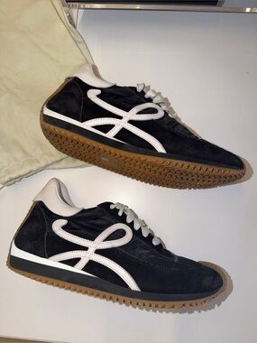 Loewe Black Suede Sneakers with White Accents